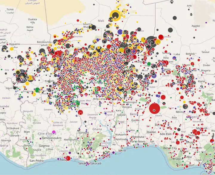 Carte de l’application Sahel Watch : plus de 25 000 incidents géolocalisés au Mali, au Burkina Faso, au Niger et dans les pays côtiers